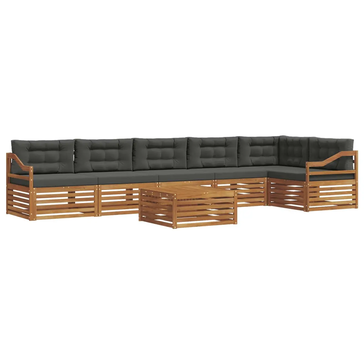 Outdoor Sofa Set Modular Brown Acacia Wood 7 Piece with Cushions