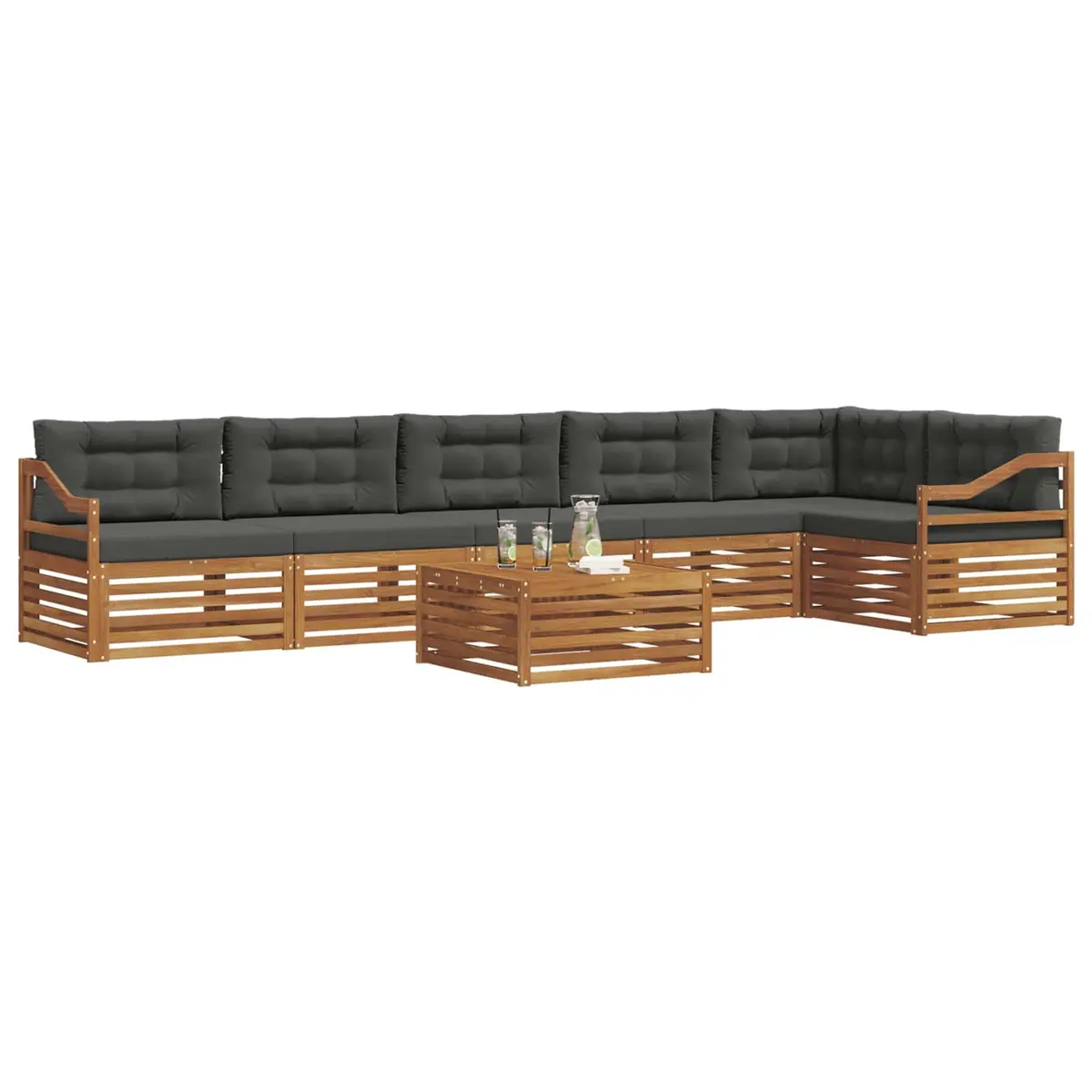 Outdoor Sofa Set Modular Brown Acacia Wood 7 Piece with Cushions