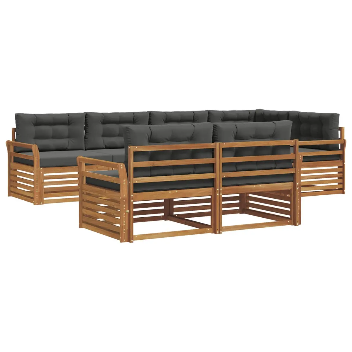 Modular Outdoor Sofa Set Brown Acacia Wood 7 Piece Garden Furniture