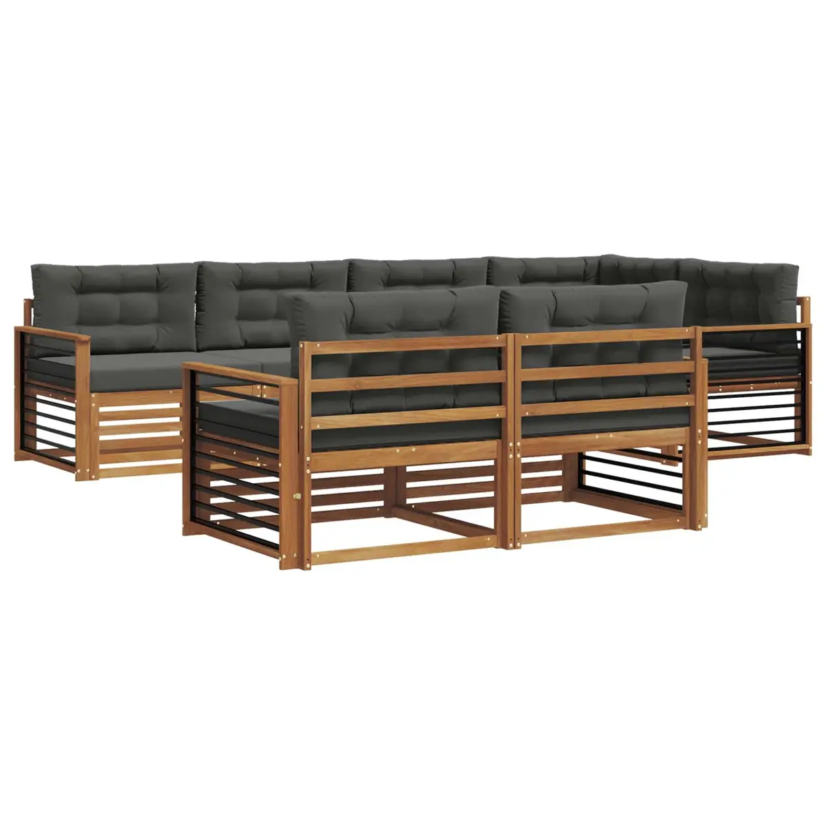 Outdoor Sofa Set Modern Brown 7 Piece Solid Acacia Wood with Cushions