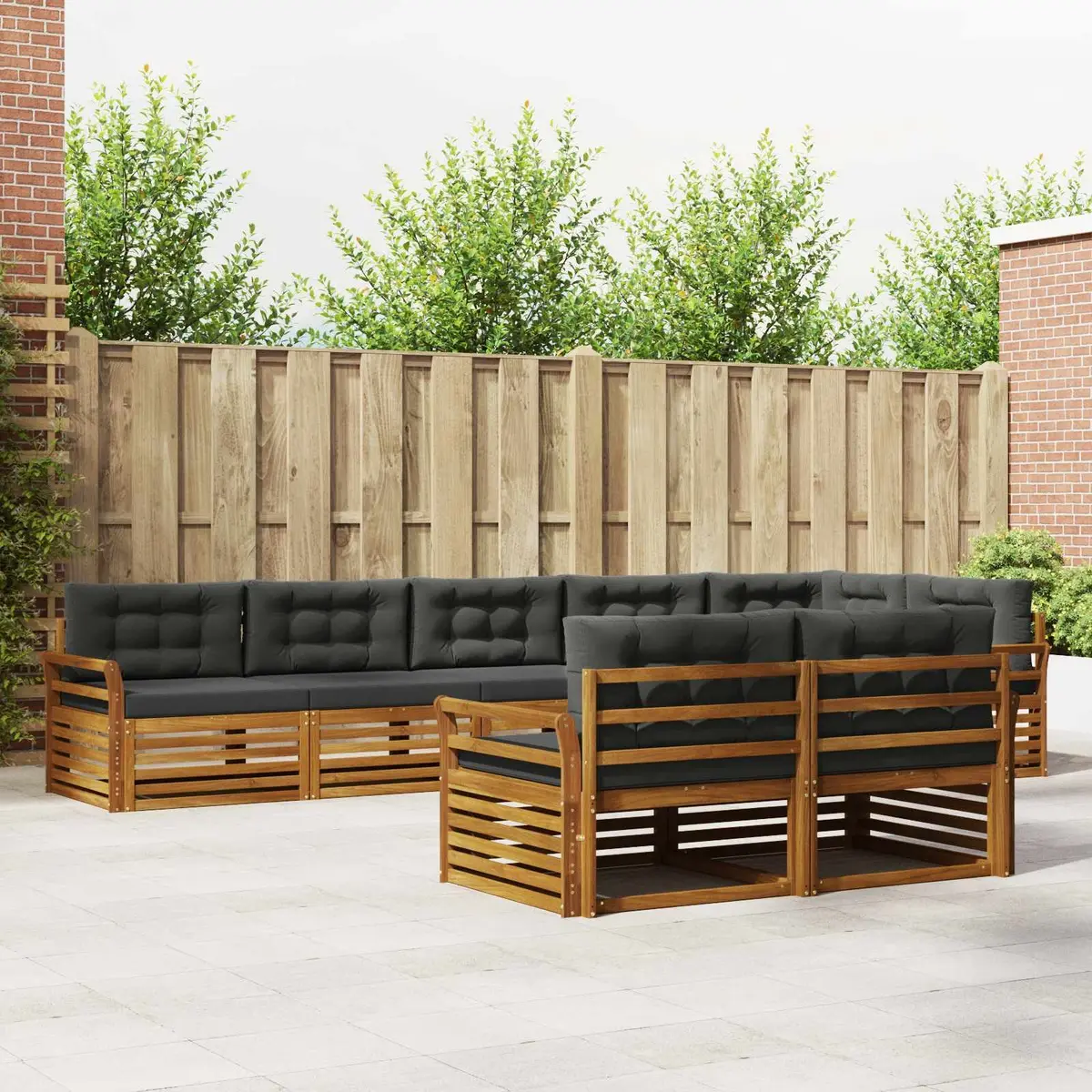 Outdoor Sofa Set Modular 8 Piece Brown Anthracite Solid Acacia Wood with Cushions