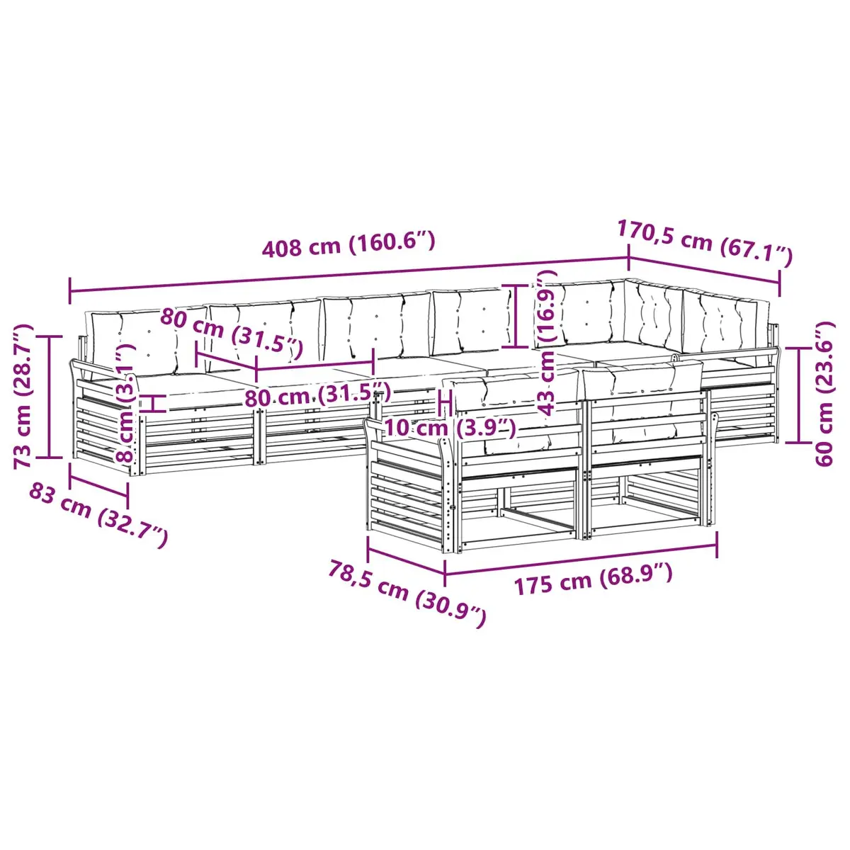 Outdoor Sofa Set Modular 8 Piece Brown Anthracite Solid Acacia Wood with Cushions