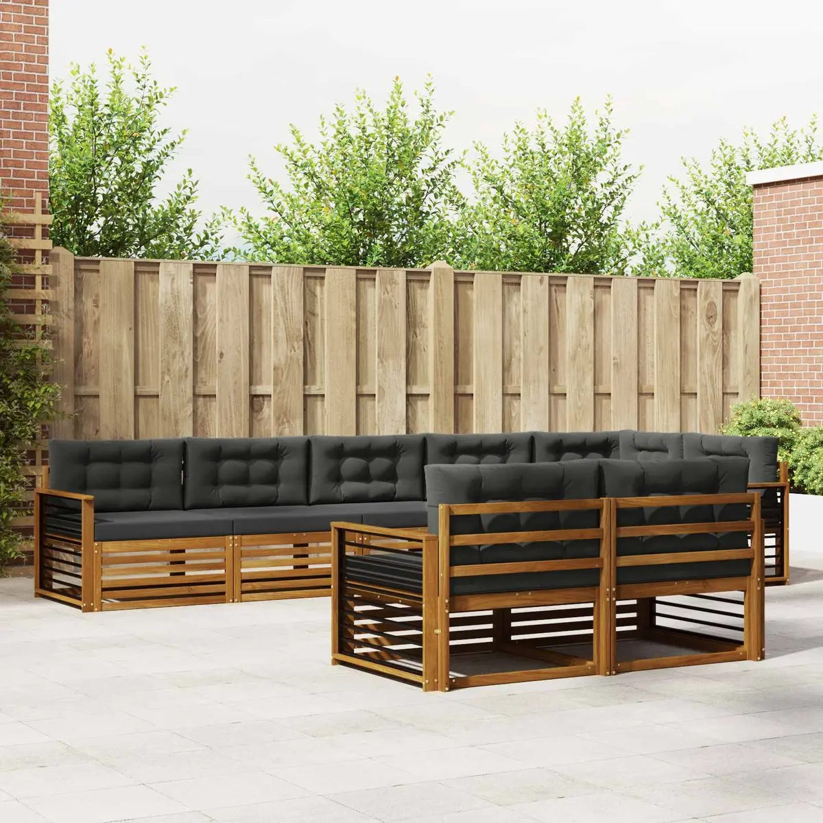 Outdoor Sofa Set Modular Natural Brown Solid Acacia Wood 8 Piece with Cushions