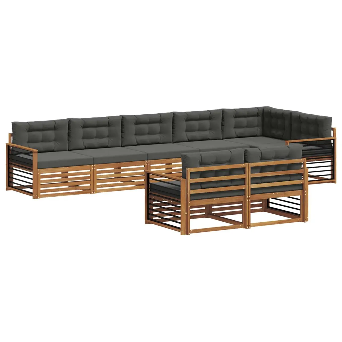 Outdoor Sofa Set Modular Natural Brown Solid Acacia Wood 8 Piece with Cushions