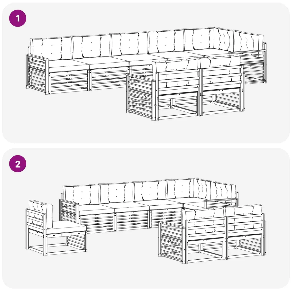 Outdoor Sofa Set Modular Natural Brown Solid Acacia Wood 8 Piece with Cushions