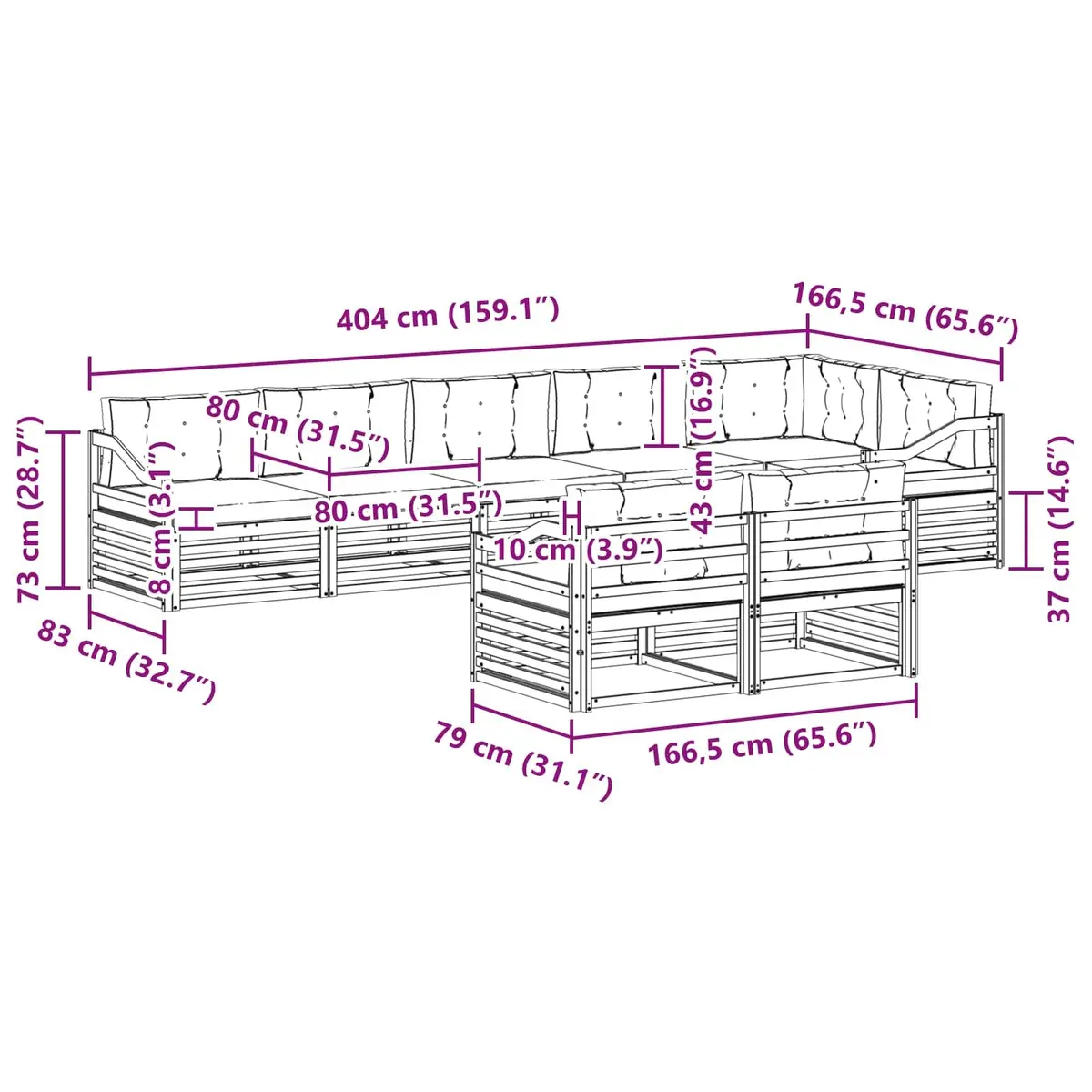 Outdoor Sofa Set Modular 8 Piece Garden Furniture Acacia Wood with Cushions
