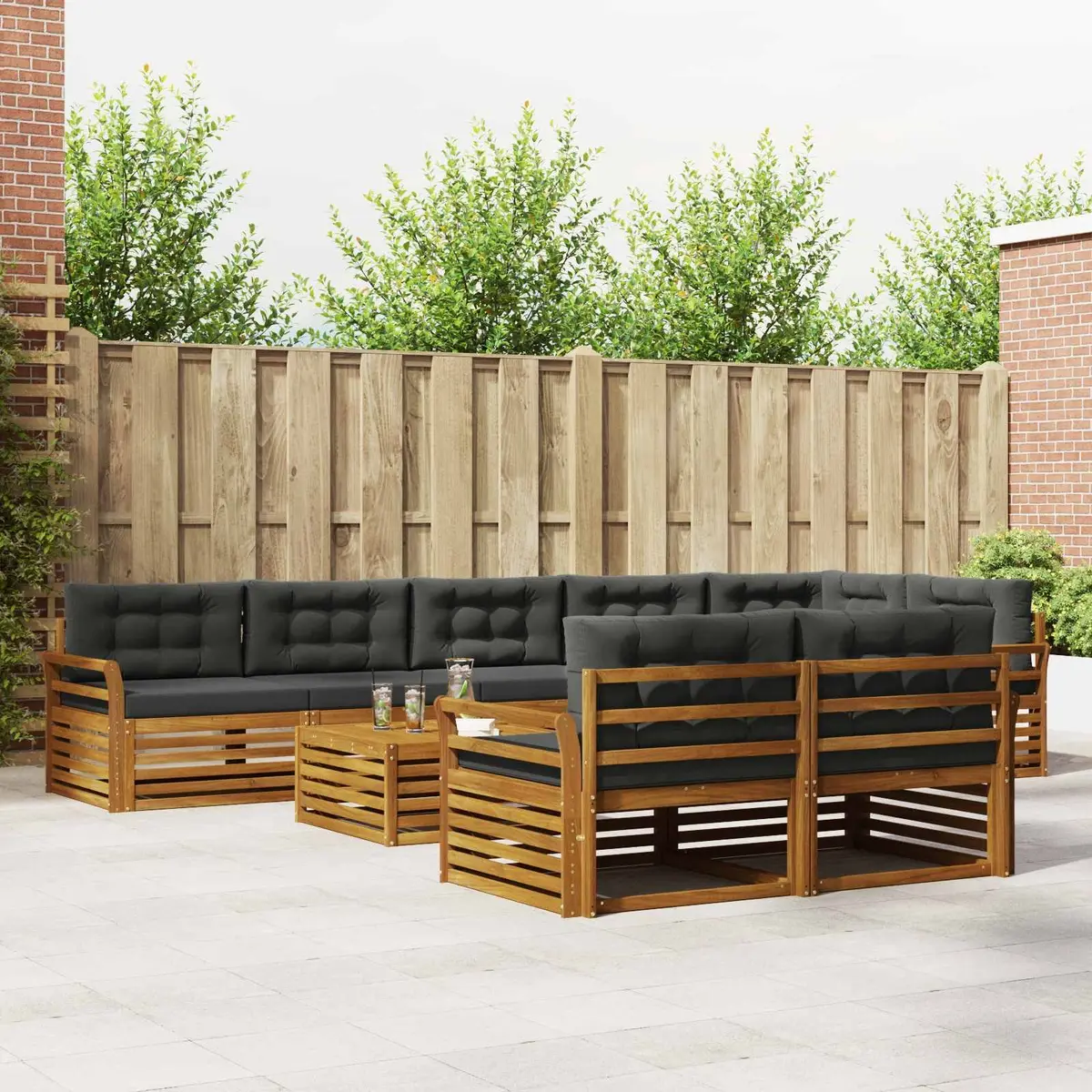 Outdoor Sofa Set Modular Brown Solid Acacia Wood 9 Piece