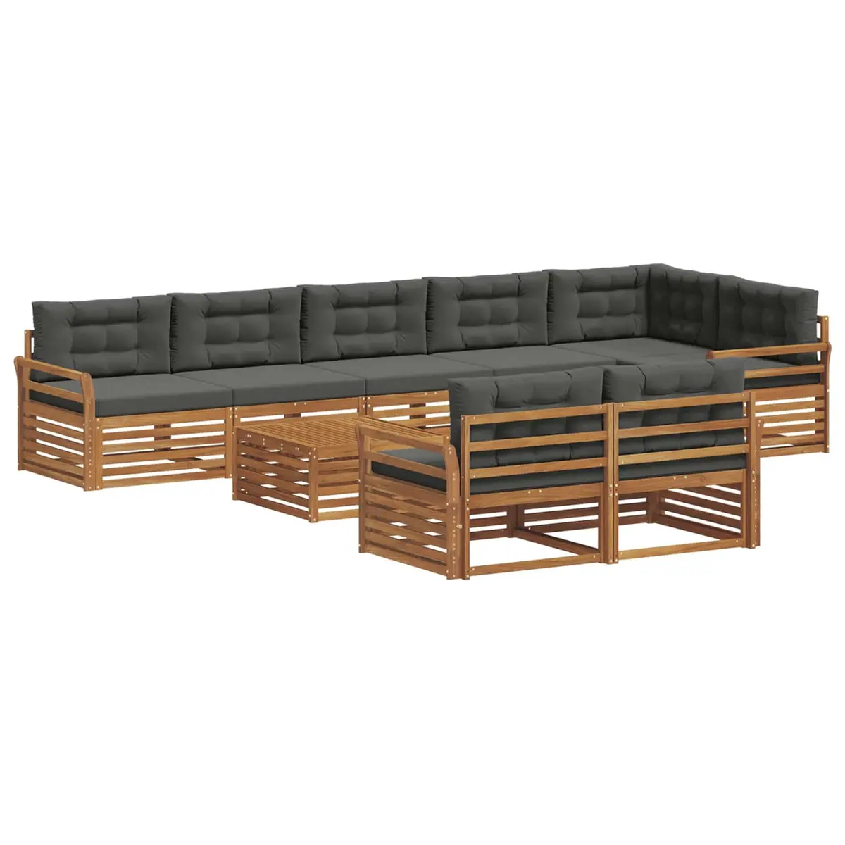 Outdoor Sofa Set Modular Brown Solid Acacia Wood 9 Piece