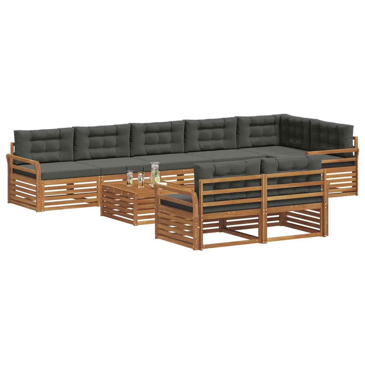 Outdoor Sofa Set Modular Brown Solid Acacia Wood 9 Piece