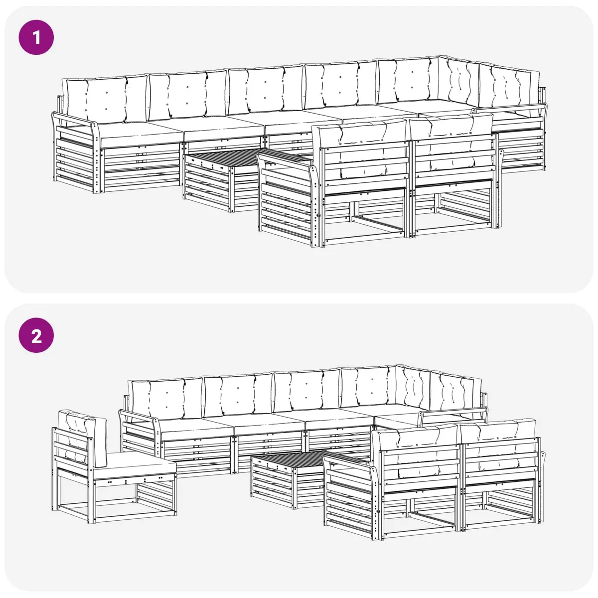 Outdoor Sofa Set Modular Brown Solid Acacia Wood 9 Piece