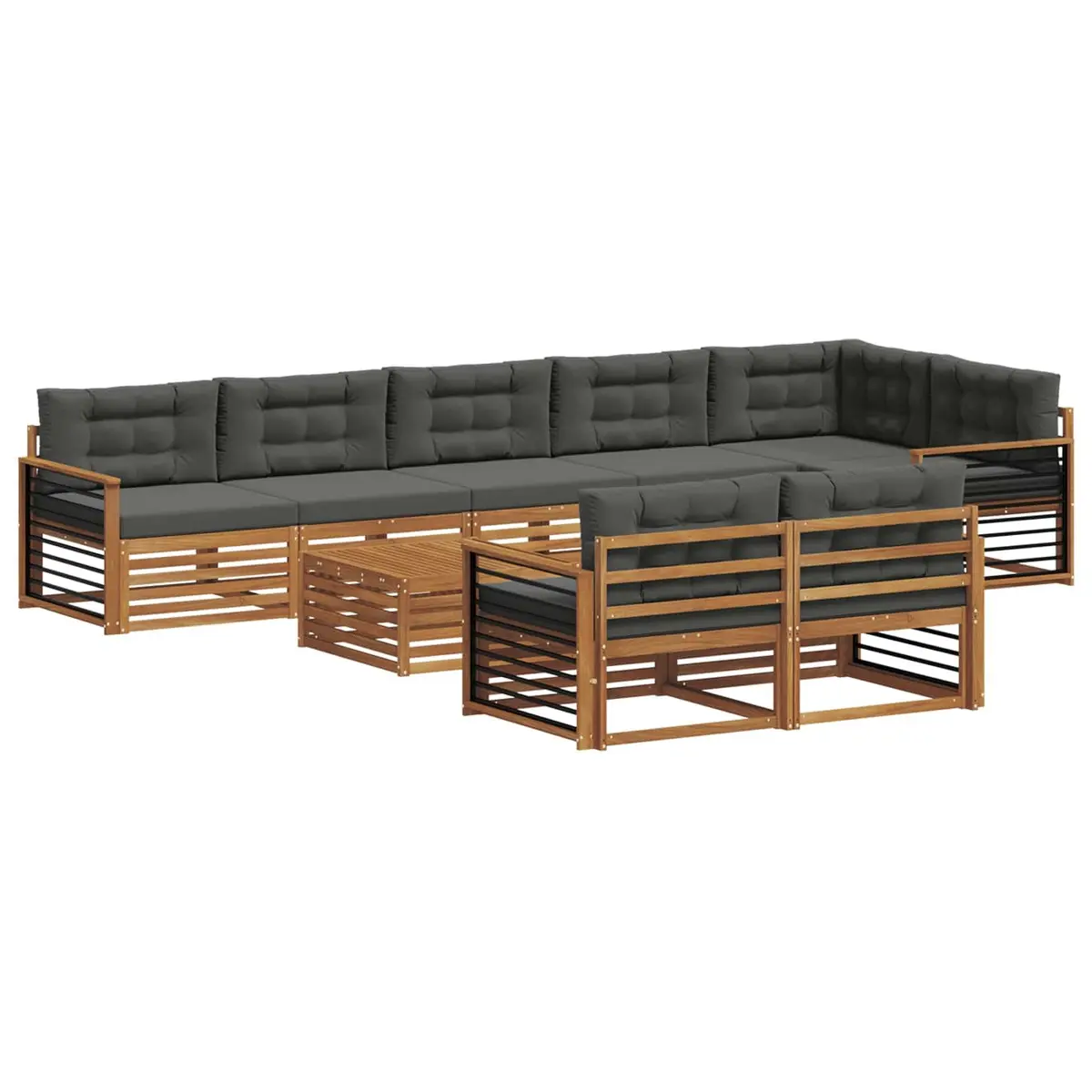 Outdoor Sofa Set Modular Lounge 9 Piece Brown Solid Acacia Wood with Cushions