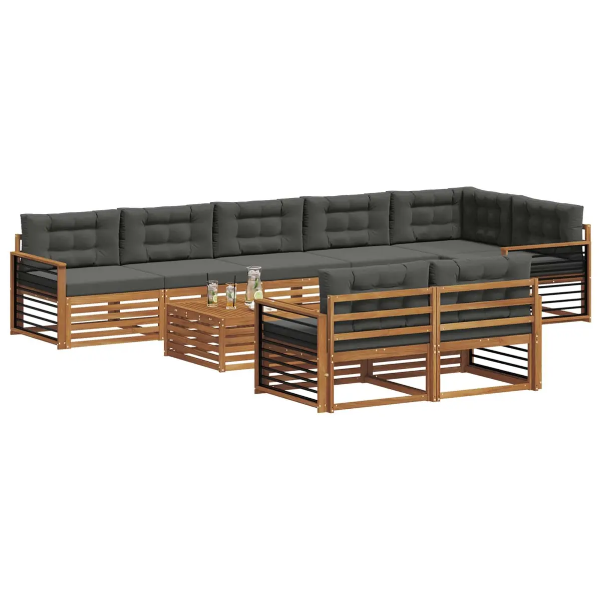 Outdoor Sofa Set Modular Lounge 9 Piece Brown Solid Acacia Wood with Cushions