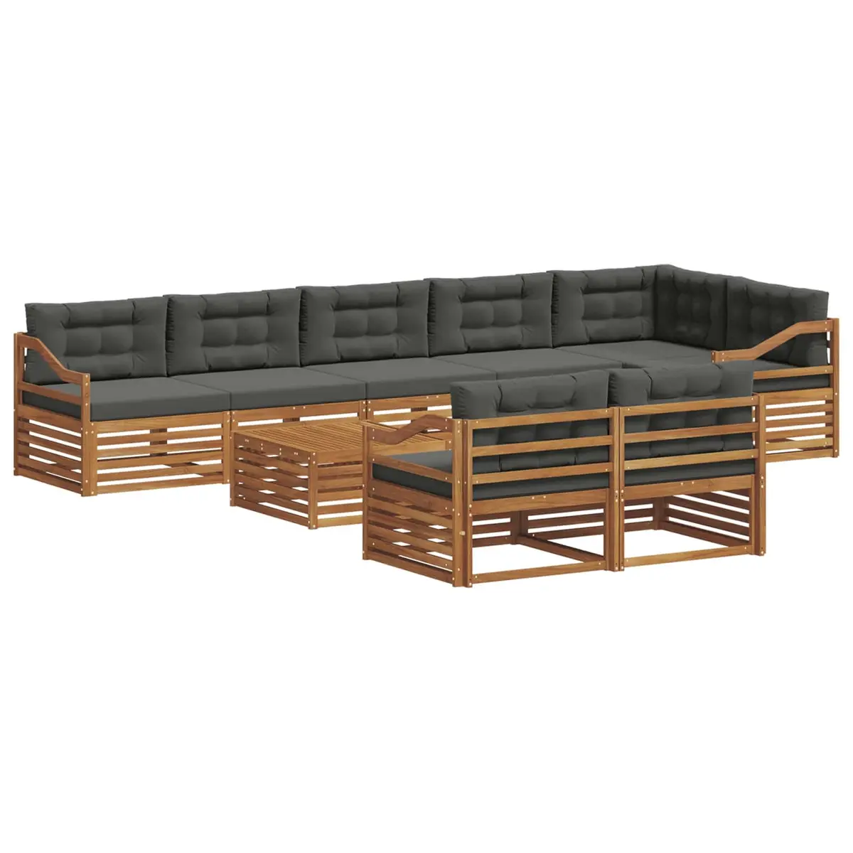 Outdoor Sofa Set Modular Sectional 9 Pieces Solid Acacia Wood with Cushions
