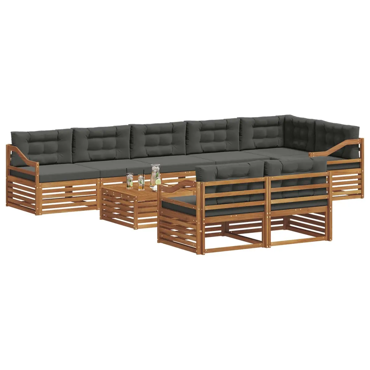 Outdoor Sofa Set Modular Sectional 9 Pieces Solid Acacia Wood with Cushions