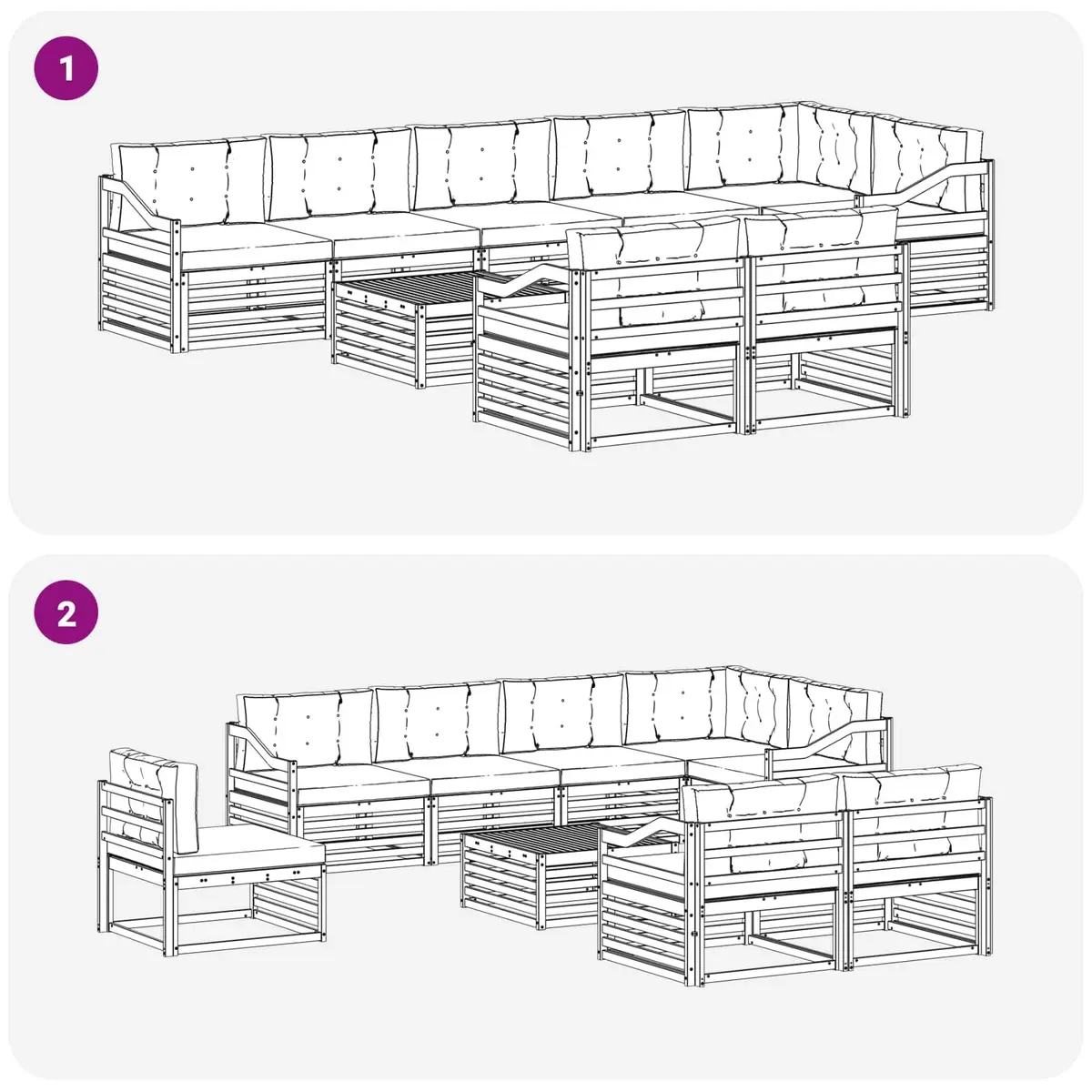 Outdoor Sofa Set Modular Sectional 9 Pieces Solid Acacia Wood with Cushions