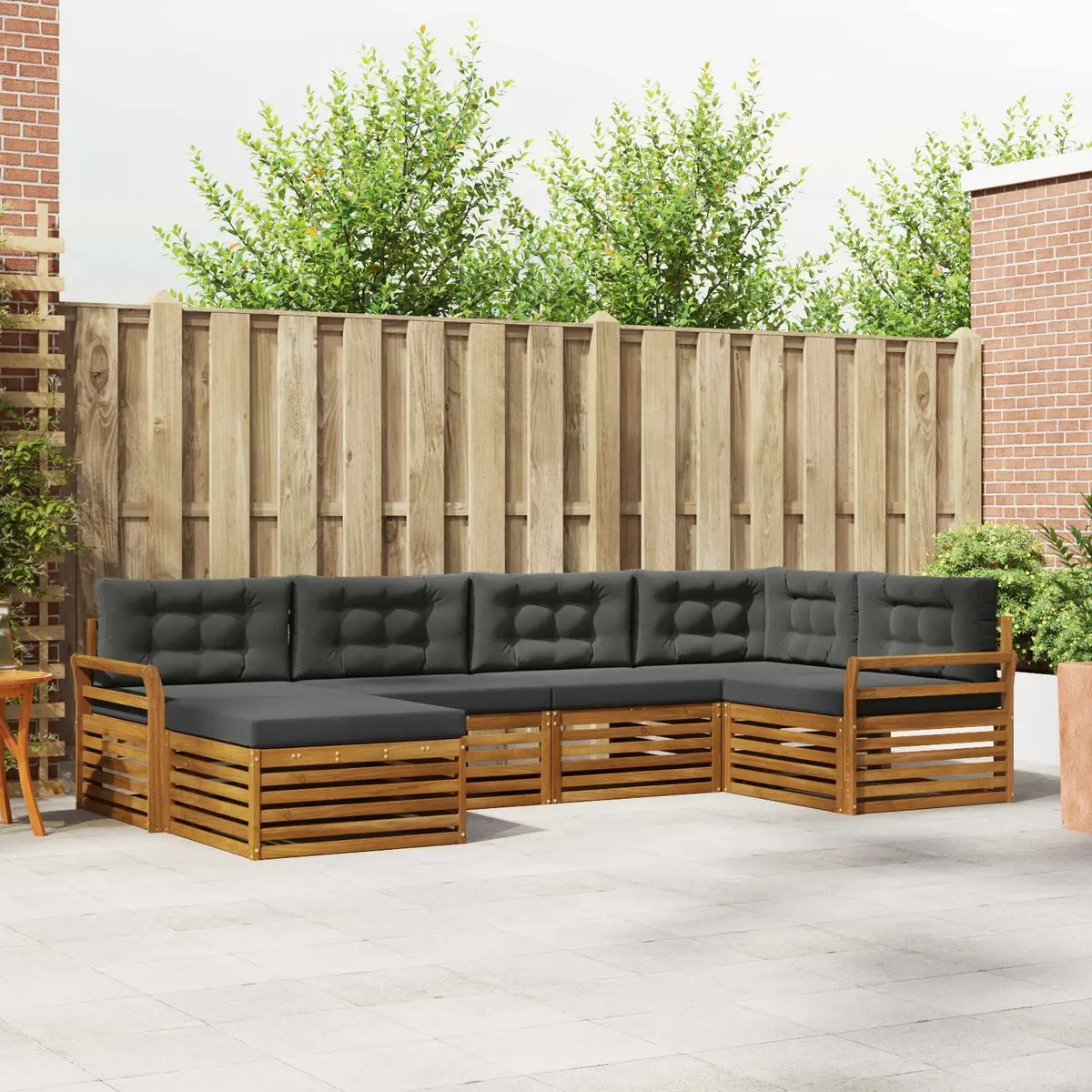 Outdoor Sofa Set Modular 6 Pieces Solid Acacia Wood Natural Finish with Cushions