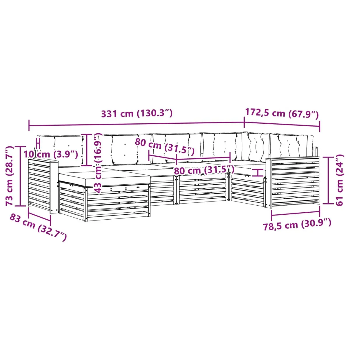 Outdoor Sofa Set Natural Anthracite 6 Piece Solid Acacia Wood