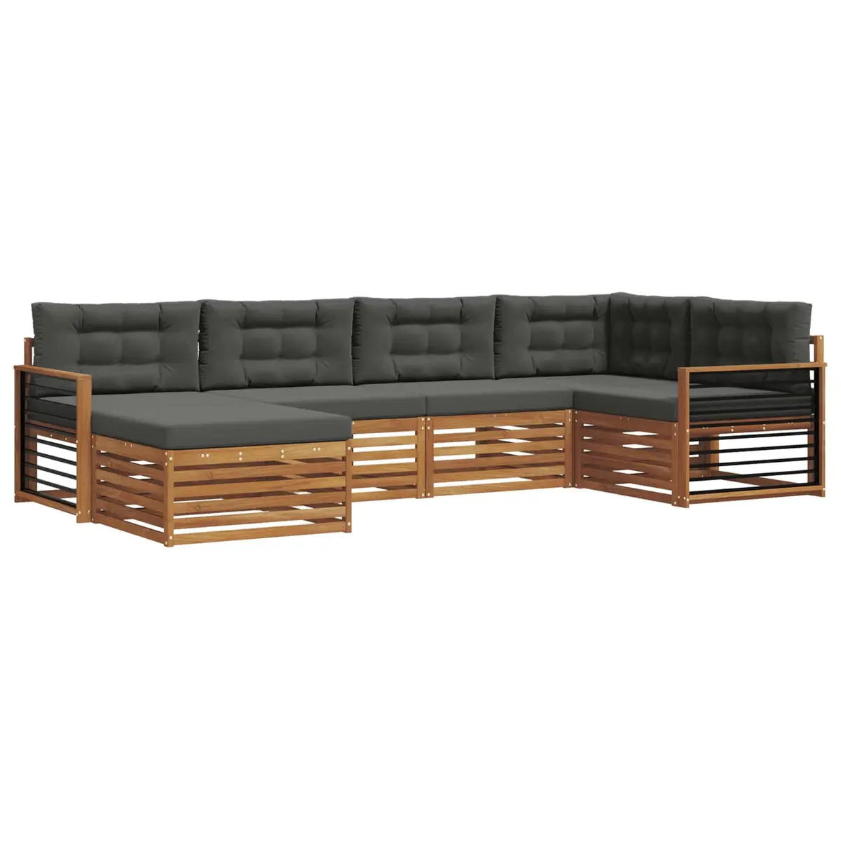 Outdoor Sofa Set Modular Natural Anthracite Solid Acacia Wood 6 Piece