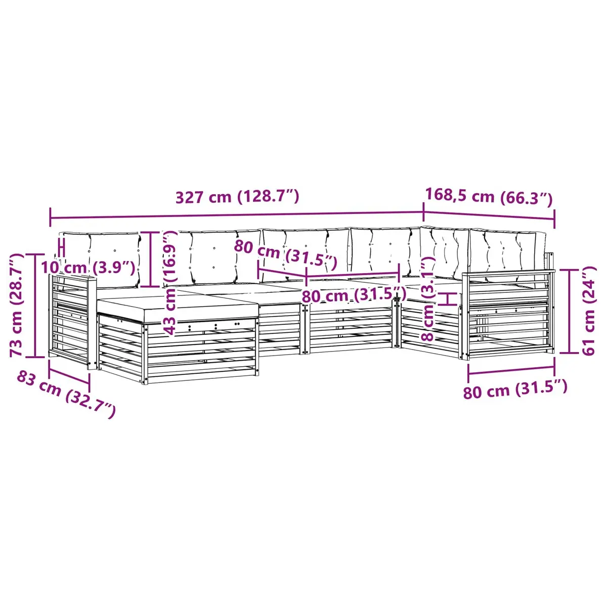 Outdoor Sofa Set Modular Natural Anthracite Solid Acacia Wood 6 Piece