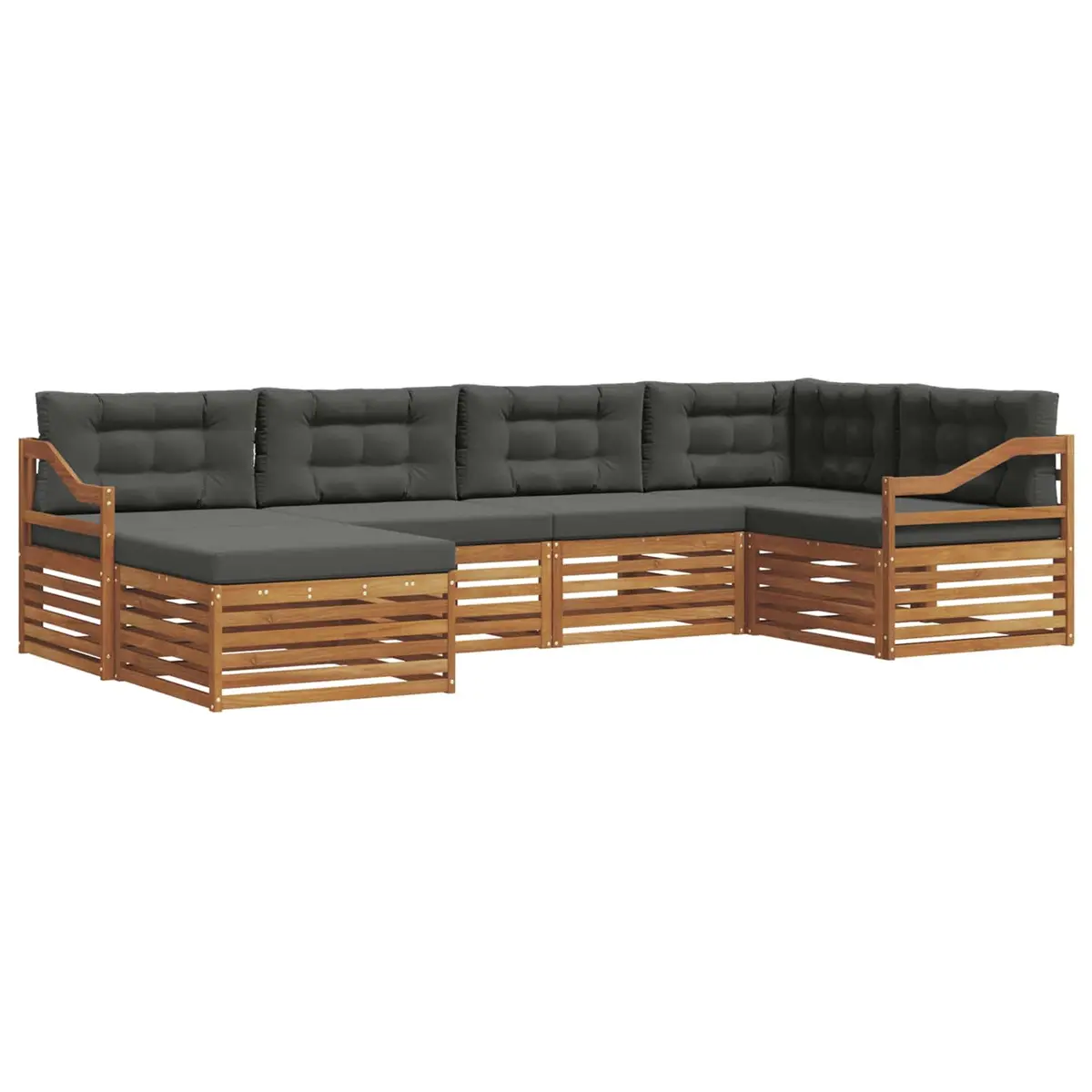 Outdoor Sofa Set Modular 6 Piece Natural Anthracite Solid Acacia Wood with Cushions