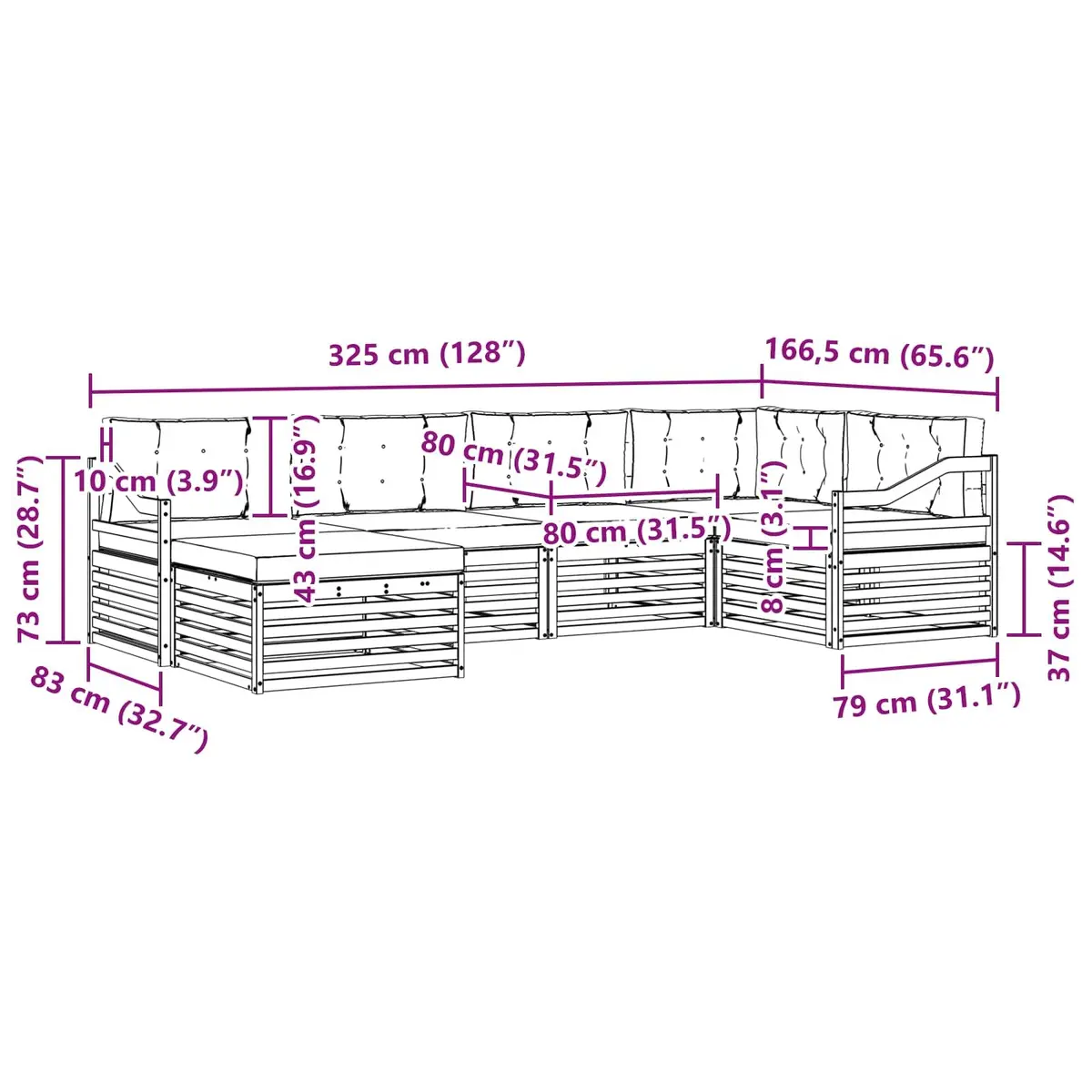 Outdoor Sofa Set Modular 6 Piece Natural Anthracite Solid Acacia Wood with Cushions