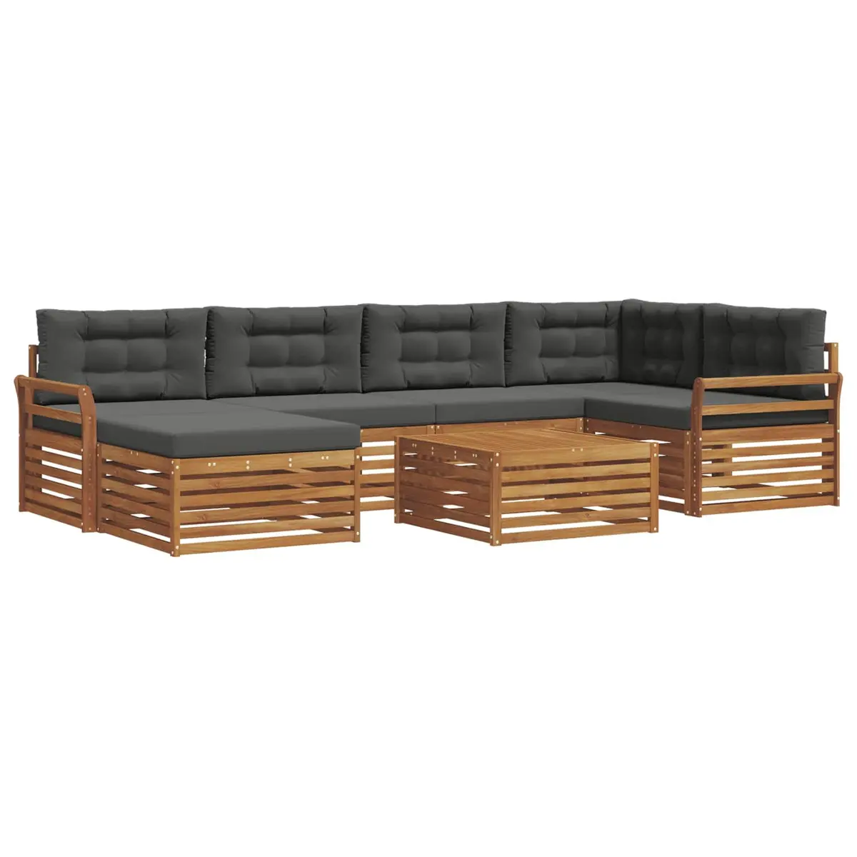 Outdoor Sofa Set Modern Brown Solid Acacia Wood 7 Piece Modular Patio Garden Furniture
