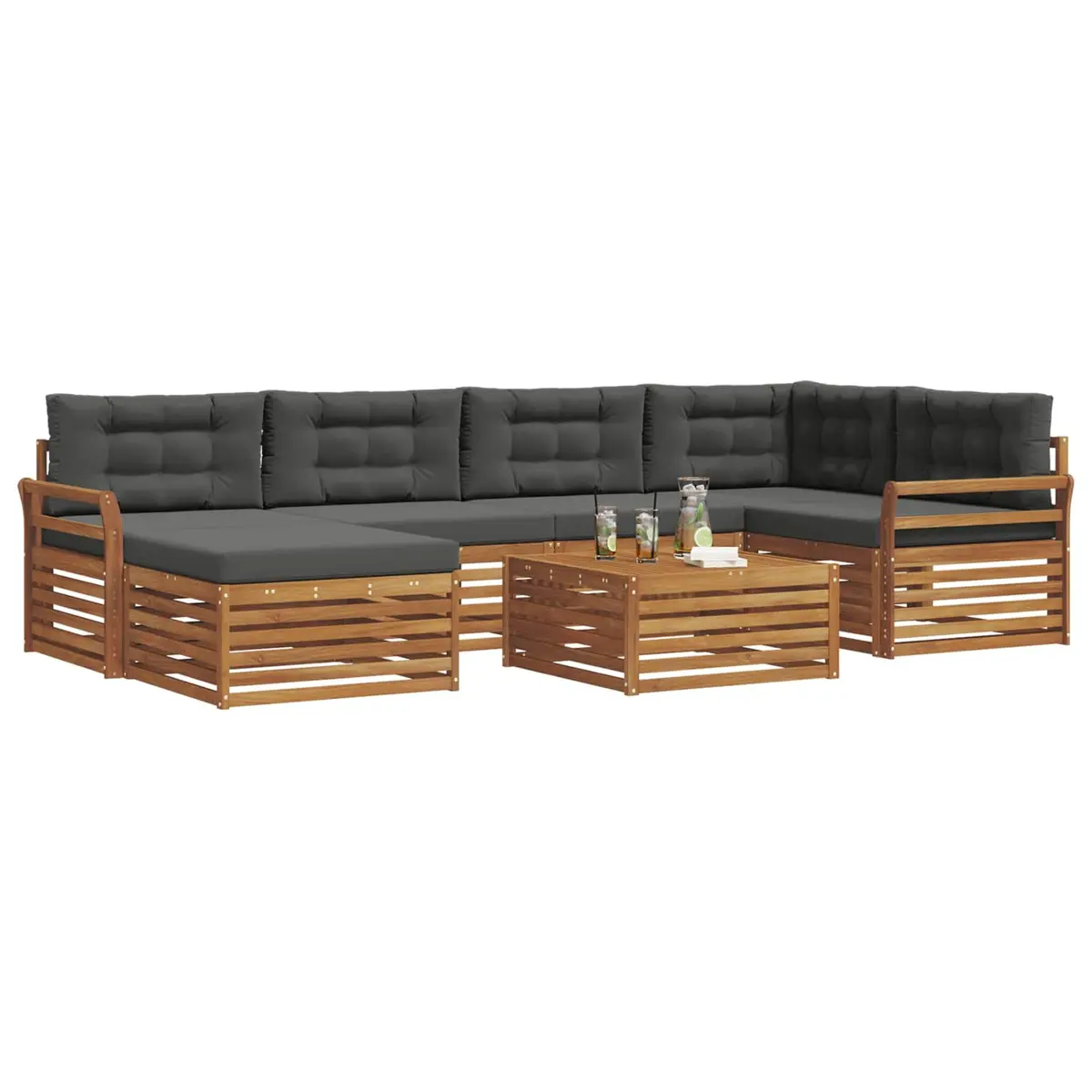 Outdoor Sofa Set Modern Brown Solid Acacia Wood 7 Piece Modular Patio Garden Furniture