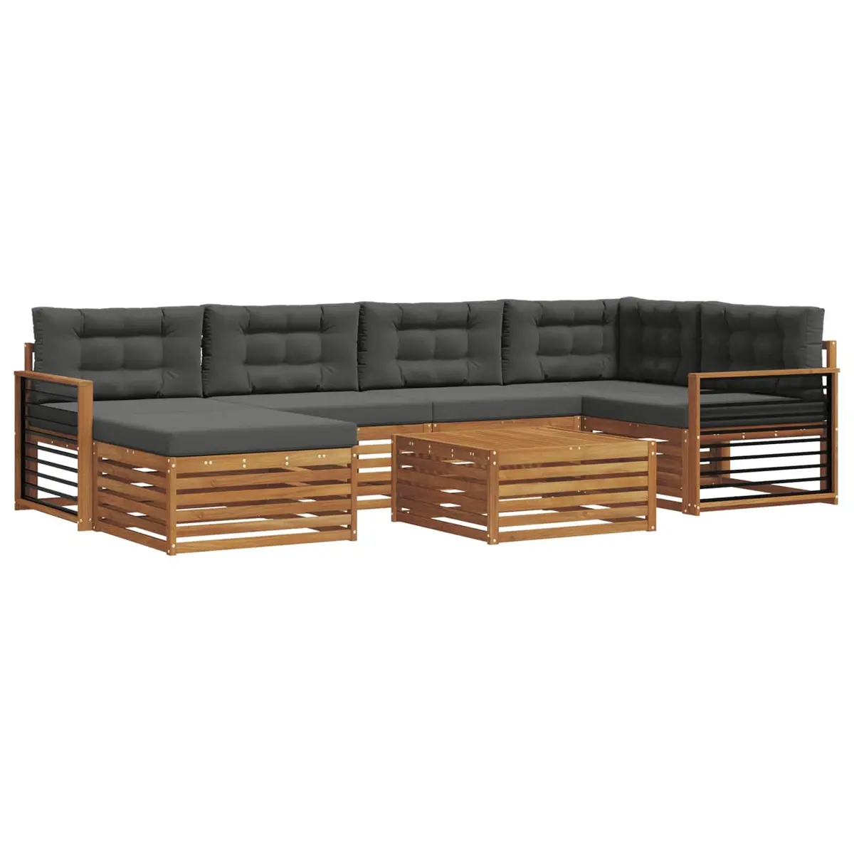 Outdoor Sofa Set Modular 7 Piece Acacia Wood with Cushions