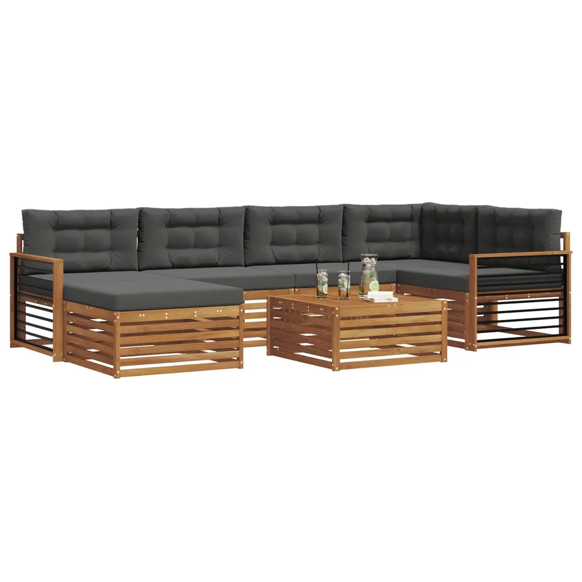 Outdoor Sofa Set Modular 7 Piece Acacia Wood with Cushions