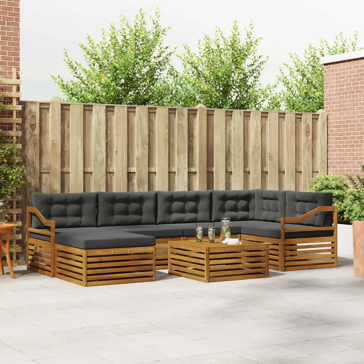 Outdoor Sofa Set Modern 7 Piece Acacia Wood with Cushions Brown