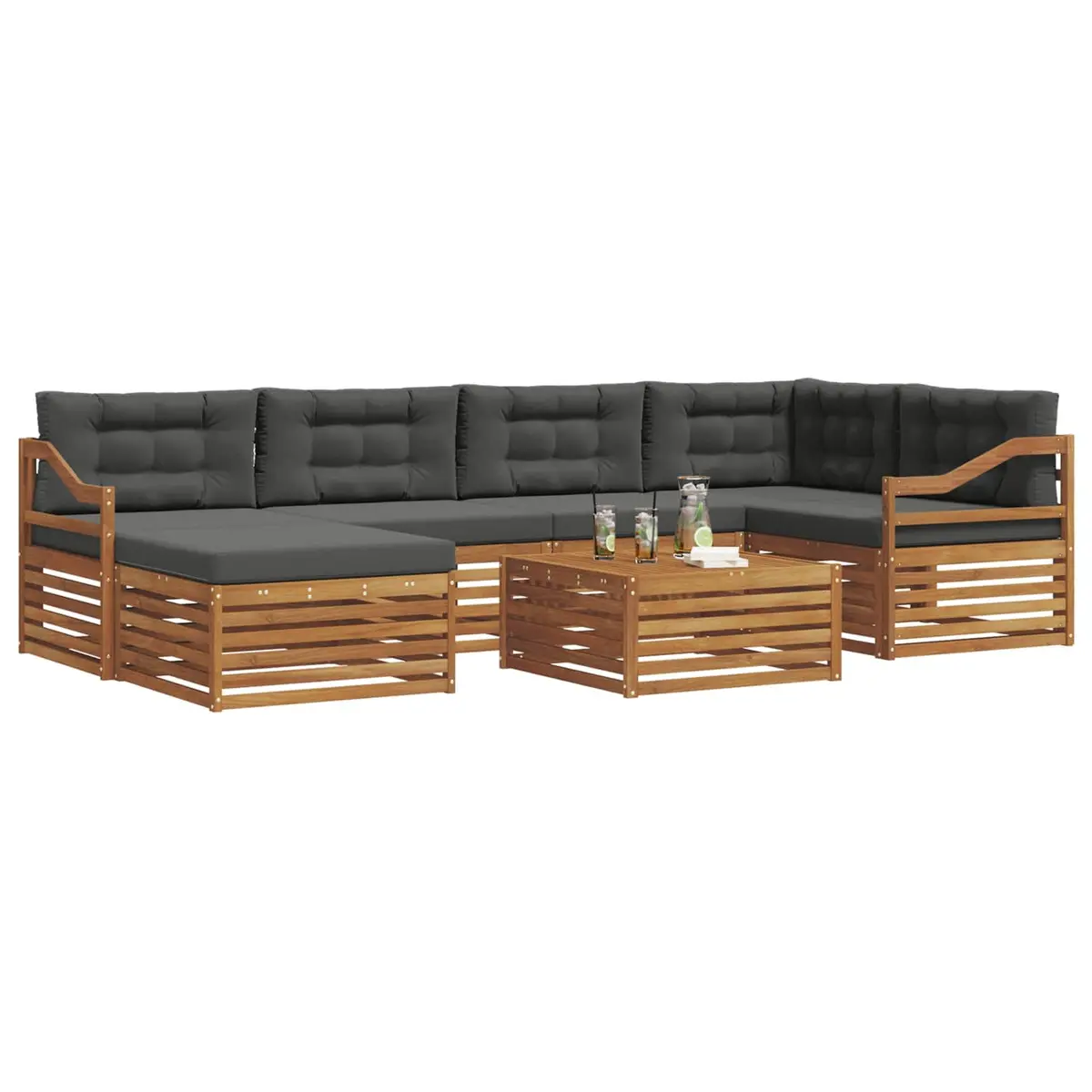 Outdoor Sofa Set Modern 7 Piece Acacia Wood with Cushions Brown