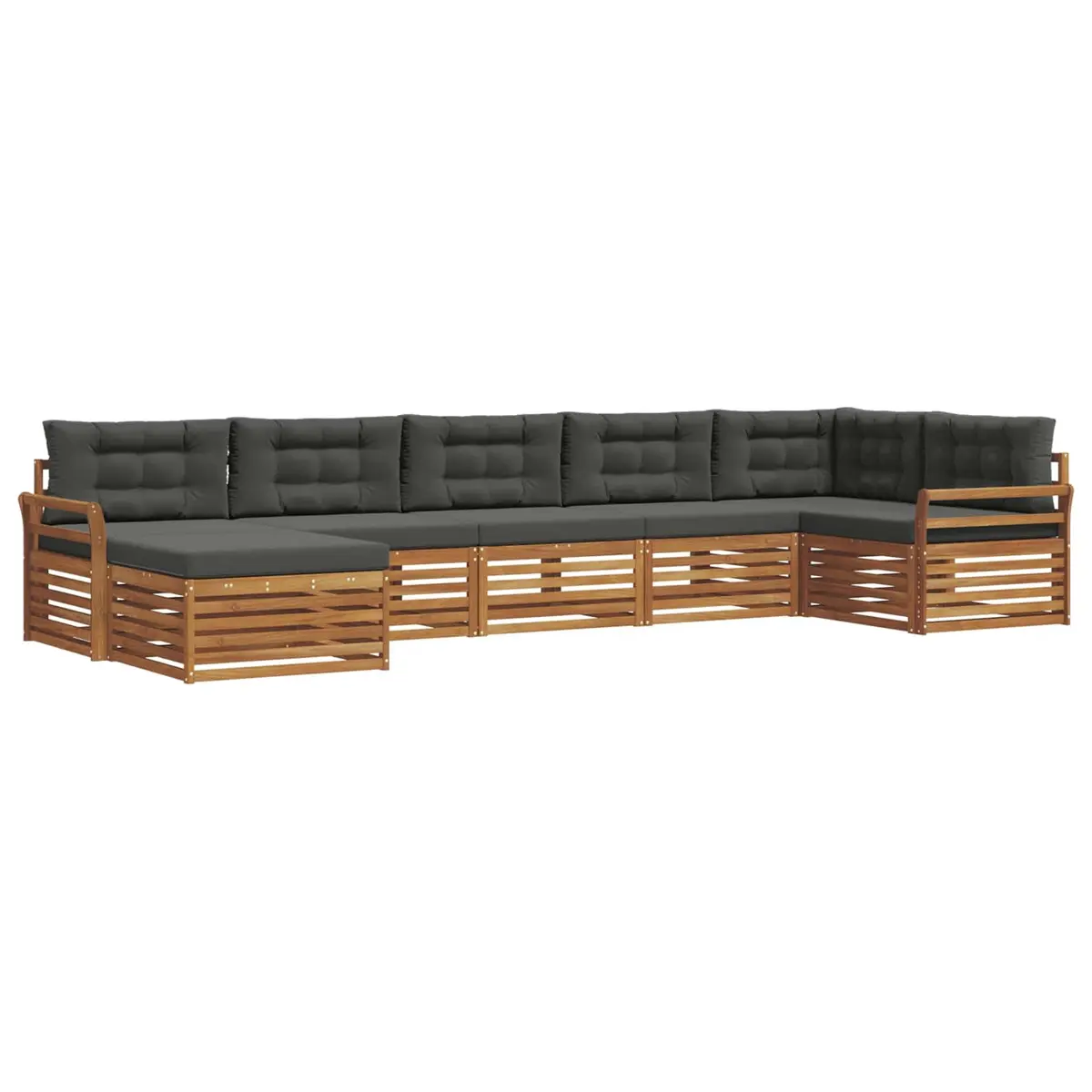 Outdoor Sofa Set Natural Anthracite Brown Cushion 7 Piece Solid Acacia Wood