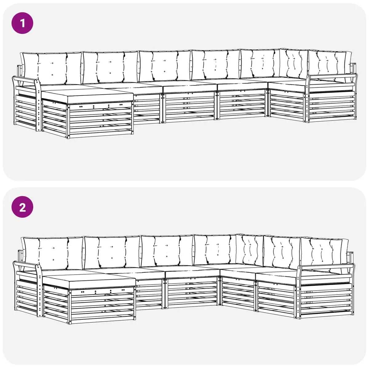Outdoor Sofa Set Natural Anthracite Brown Cushion 7 Piece Solid Acacia Wood