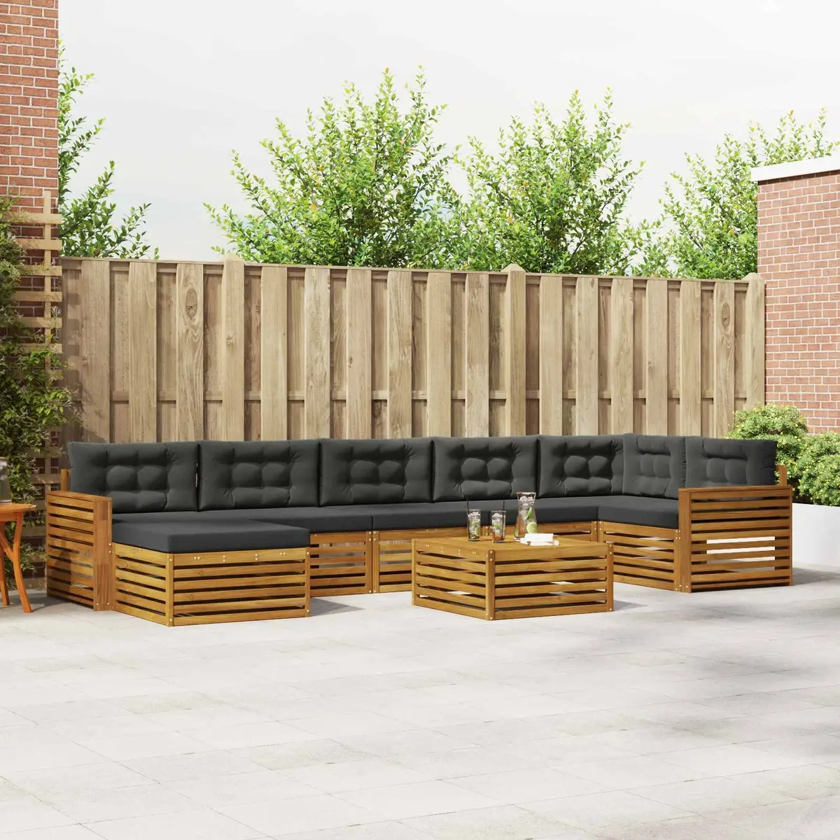 Outdoor Sectional Sofa Set Modular 8 Piece Brown Solid Acacia Wood with Cushions