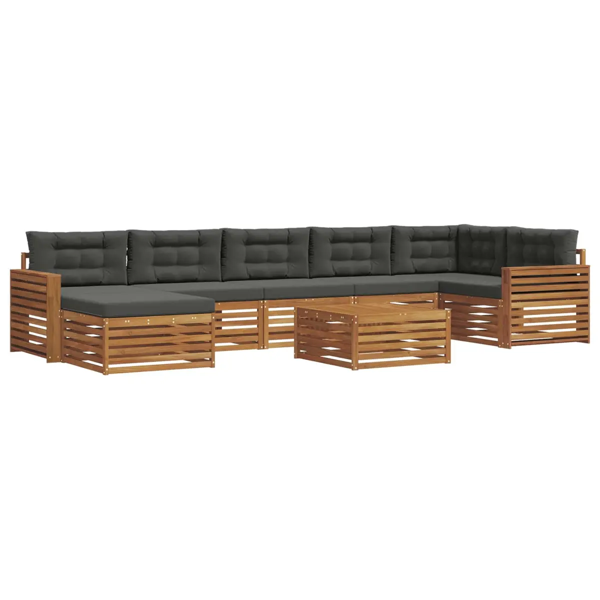 Outdoor Sectional Sofa Set Modular 8 Piece Brown Solid Acacia Wood with Cushions