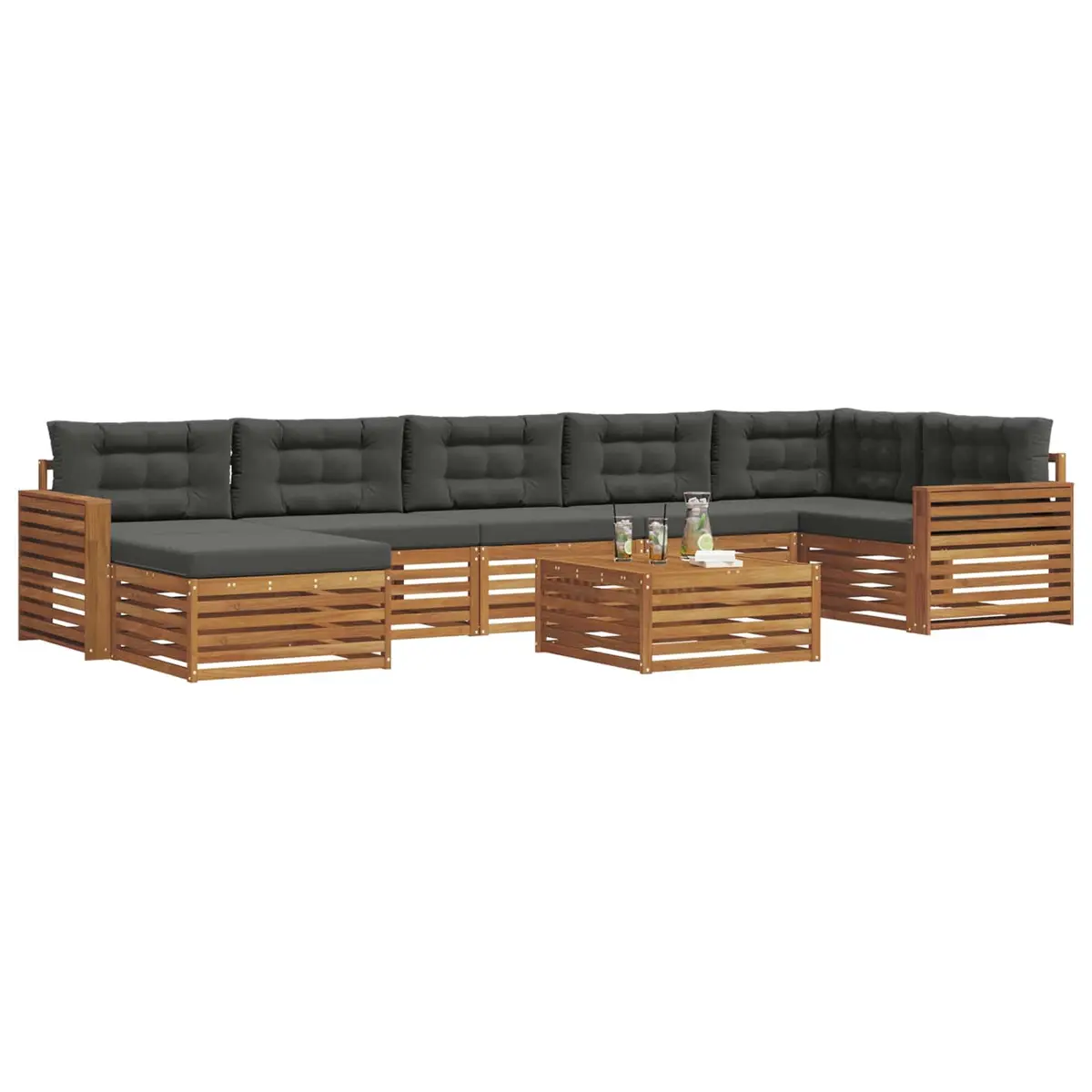 Outdoor Sectional Sofa Set Modular 8 Piece Brown Solid Acacia Wood with Cushions