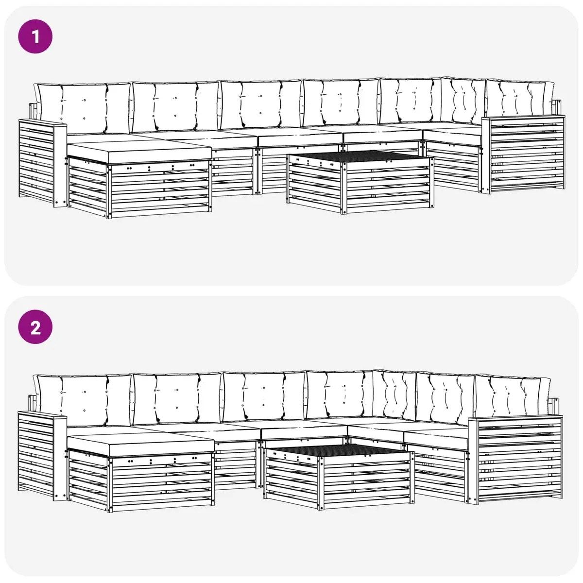 Outdoor Sectional Sofa Set Modular 8 Piece Brown Solid Acacia Wood with Cushions