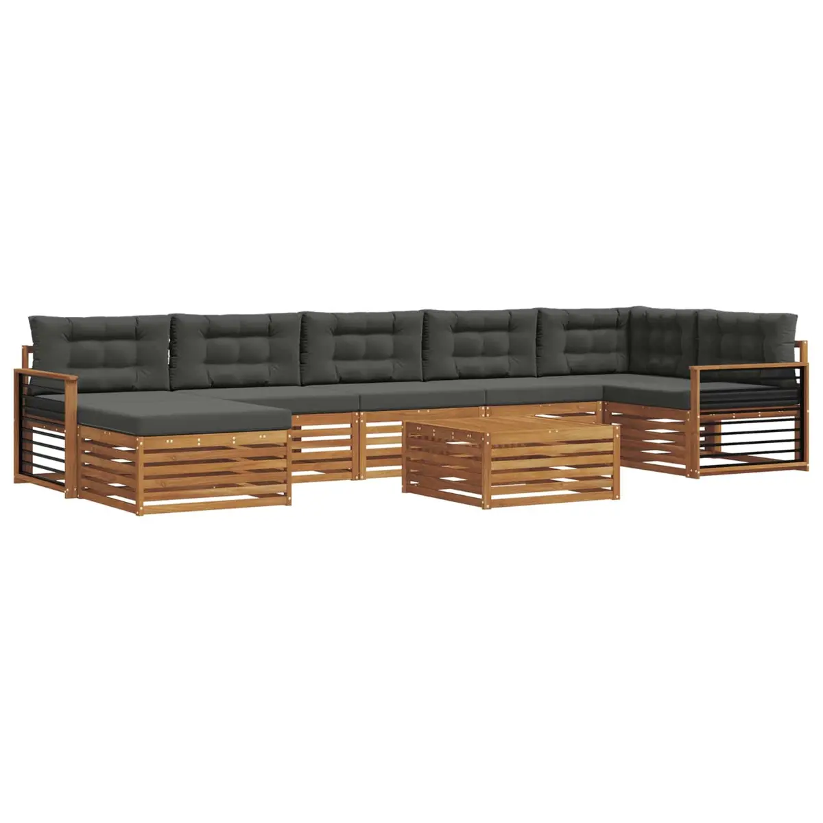 Outdoor Sectional Sofa Set Modular Brown 8 Piece Solid Acacia Wood with Cushions