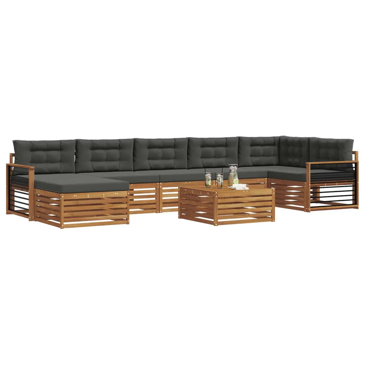 Outdoor Sectional Sofa Set Modular Brown 8 Piece Solid Acacia Wood with Cushions
