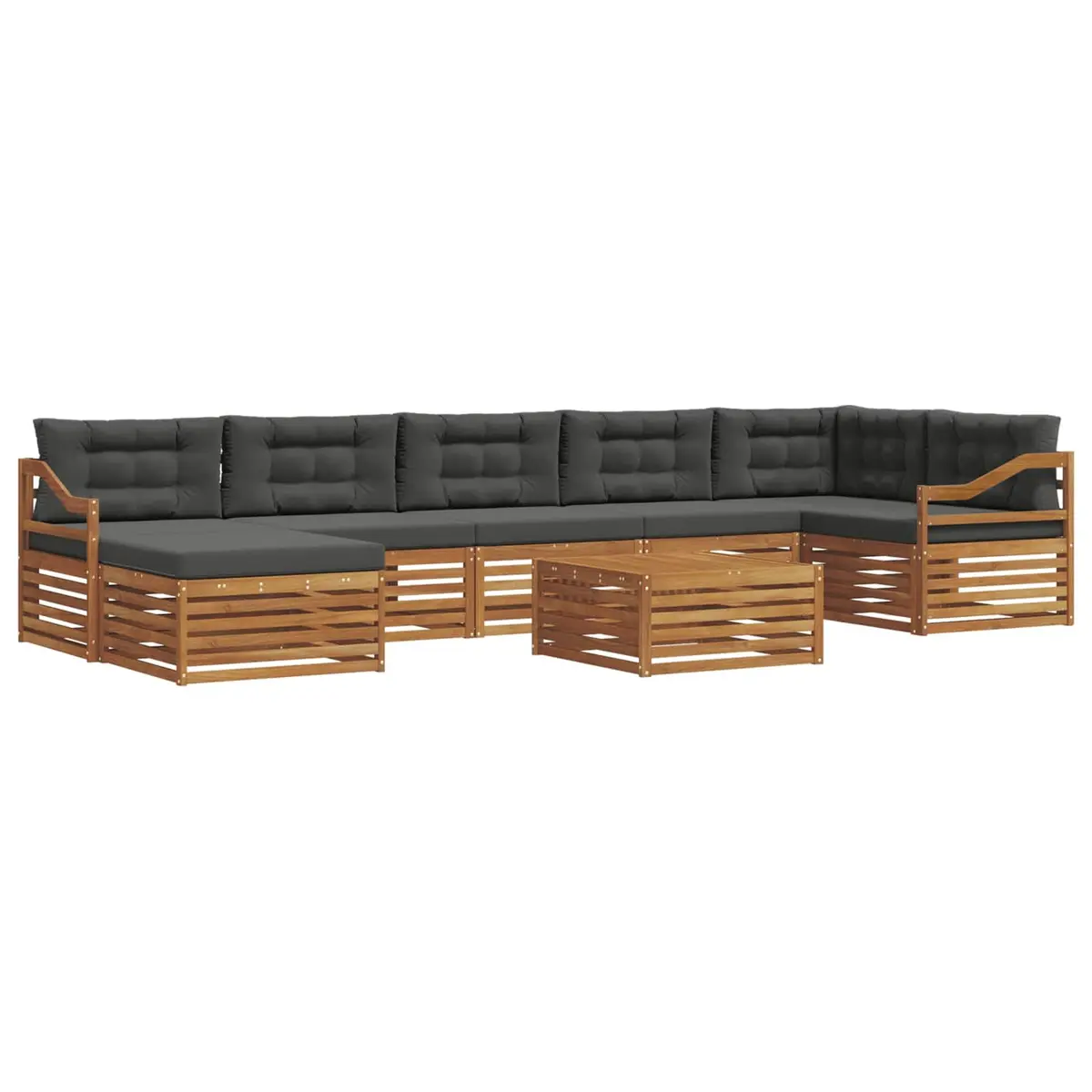Outdoor Sectional Sofa Set Contemporary Modular 8 Piece Solid Acacia Wood with Cushions