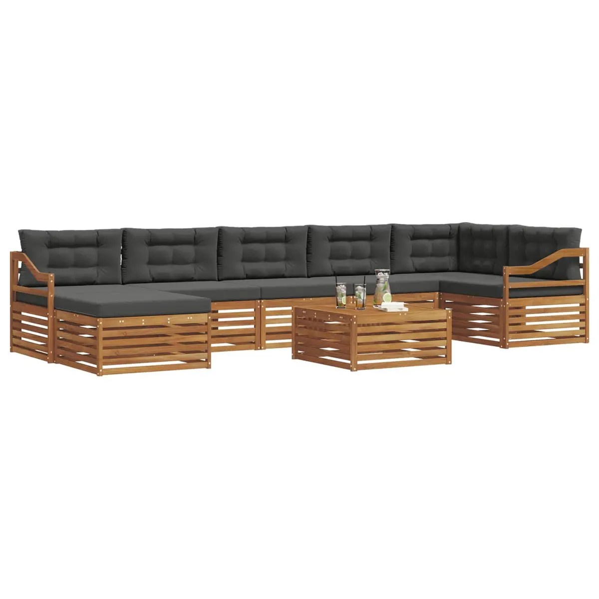 Outdoor Sectional Sofa Set Contemporary Modular 8 Piece Solid Acacia Wood with Cushions