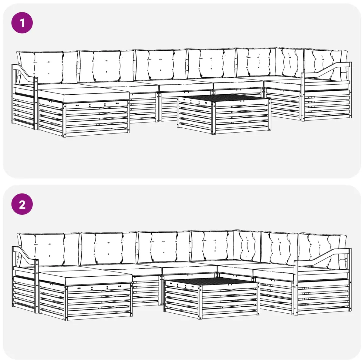 Outdoor Sectional Sofa Set Contemporary Modular 8 Piece Solid Acacia Wood with Cushions