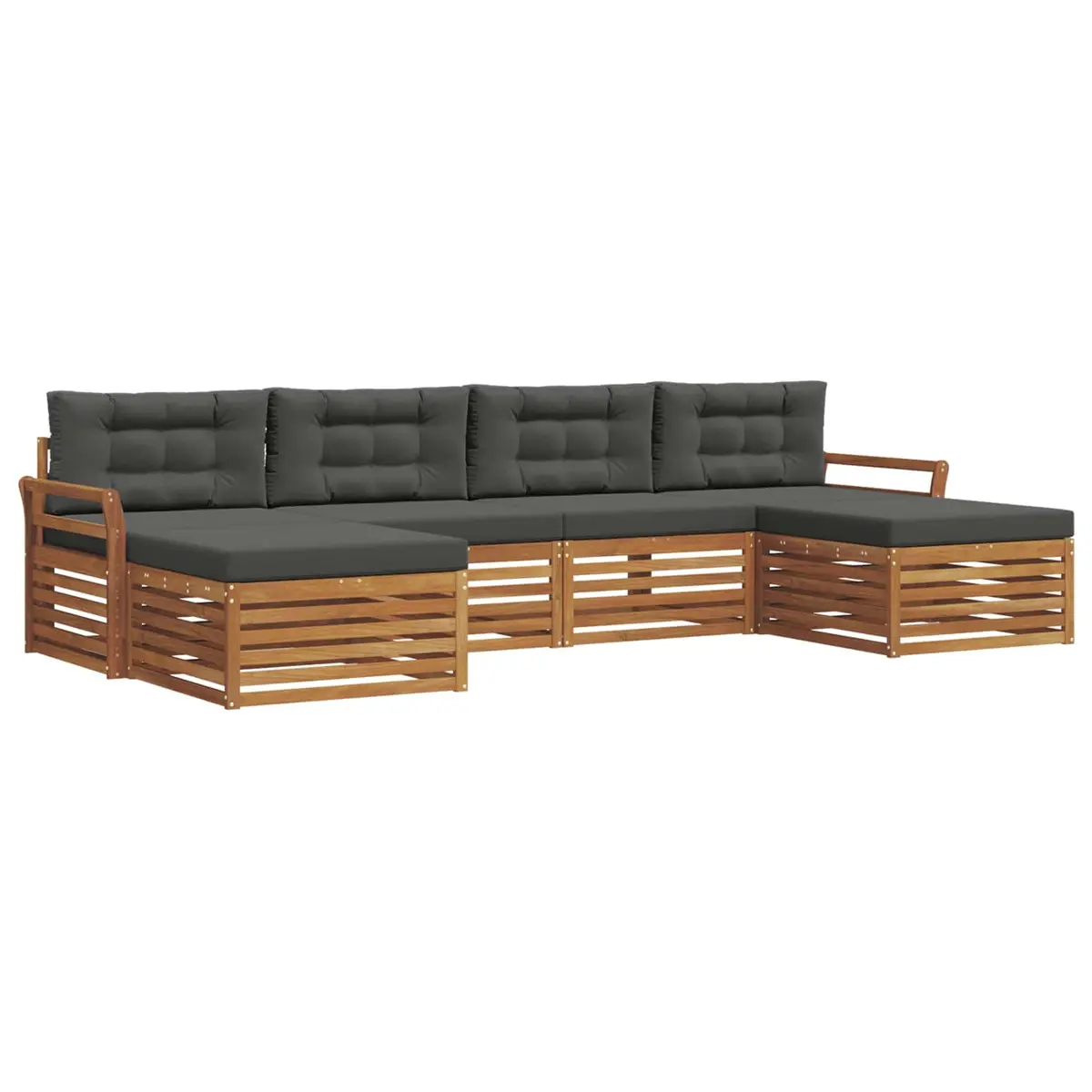 Outdoor Sectional Sofa Set Modular Natural Acacia Wood 6 Pieces