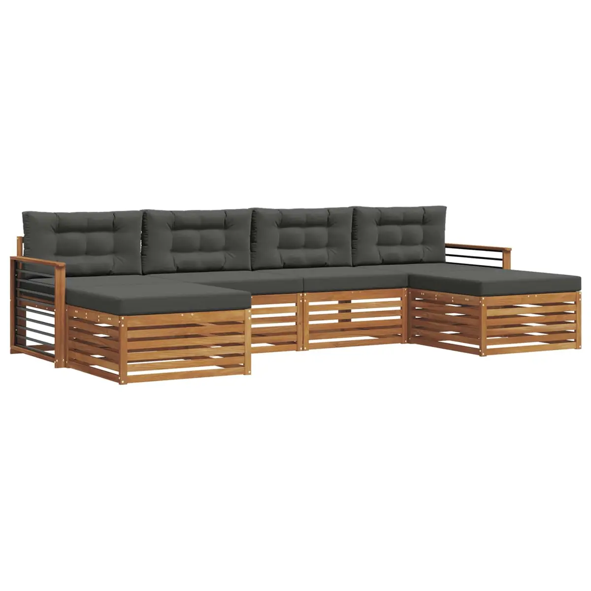 Outdoor Sectional Sofa Set Modular Natural Acacia Wood 6 Pieces