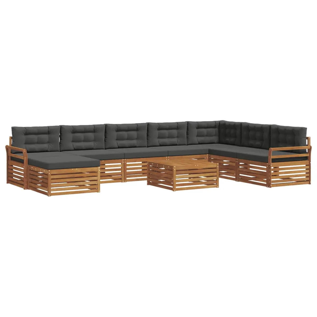 Outdoor Sectional Sofa Set Modular Natural Acacia Wood 9 Piece Anthracite Polyester Cushions