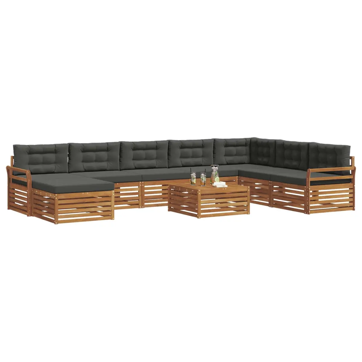 Outdoor Sectional Sofa Set Modular Natural Acacia Wood 9 Piece Anthracite Polyester Cushions