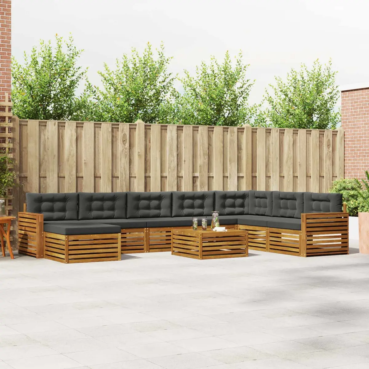 Outdoor Sofa Set Natural Anthracite 9 Piece Acacia Wood Patio Sectional