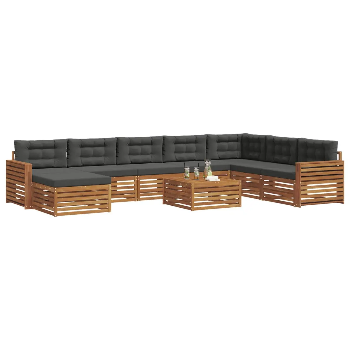 Outdoor Sofa Set Natural Anthracite 9 Piece Acacia Wood Patio Sectional