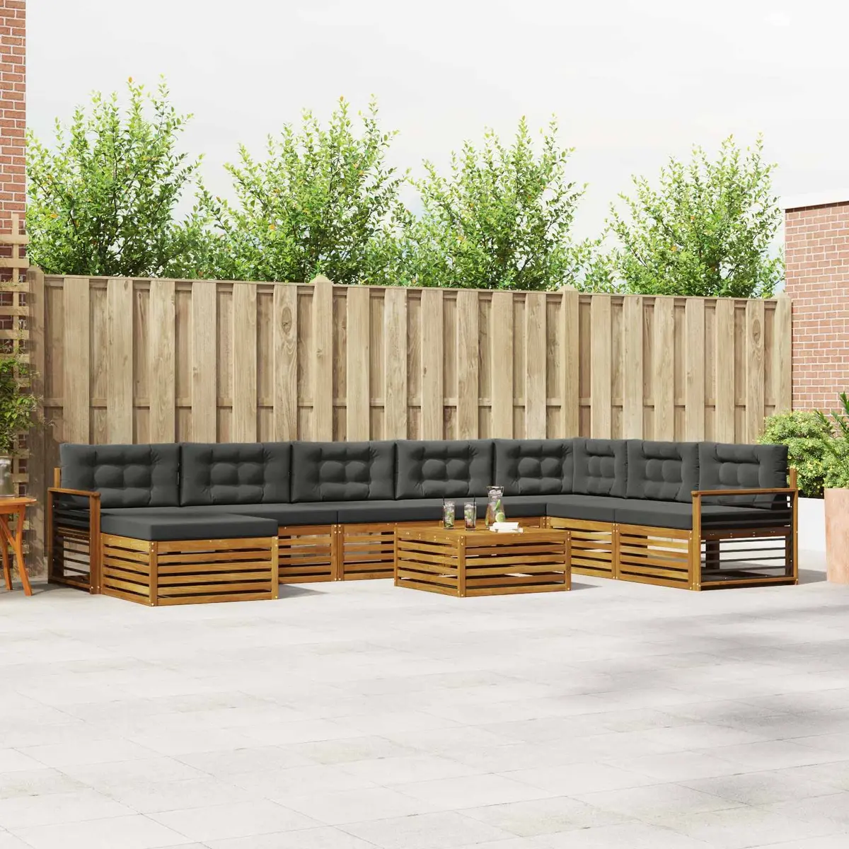 Outdoor Sofa Set Modular Sectional 9 Pieces Natural Anthracite Solid Acacia Wood