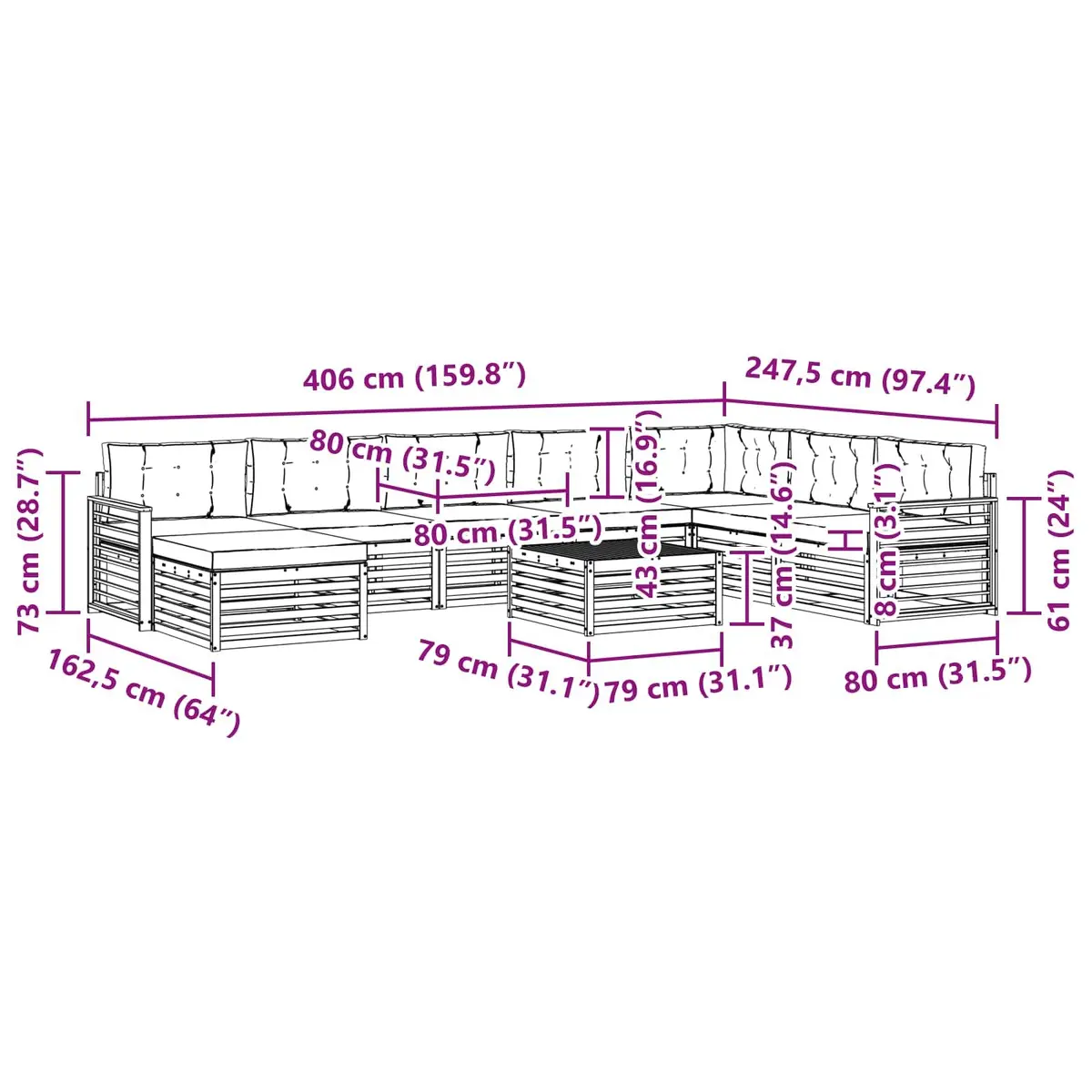 Outdoor Sofa Set Modular Sectional 9 Pieces Natural Anthracite Solid Acacia Wood